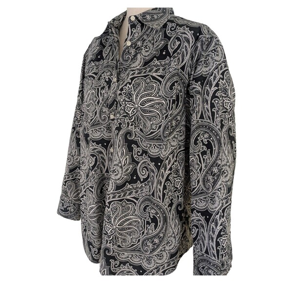 Lauren Ralph Lauren Womens 2X Non Iron Black Paisley Button Front Shirt - Picture 3 of 7